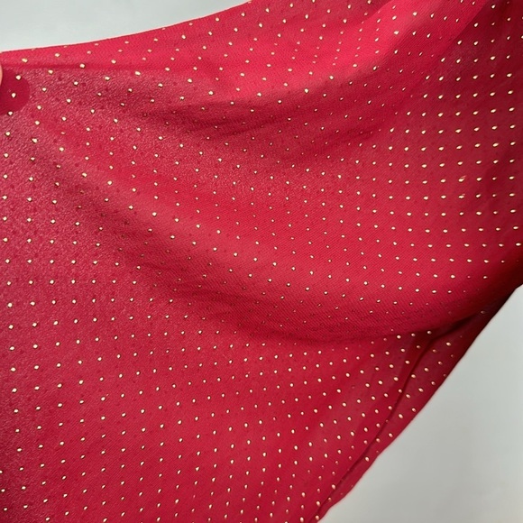 Unique Vintage Red Gold Dot Chiffon High Neck Midi Dress Sz M - Picture 6 of 11